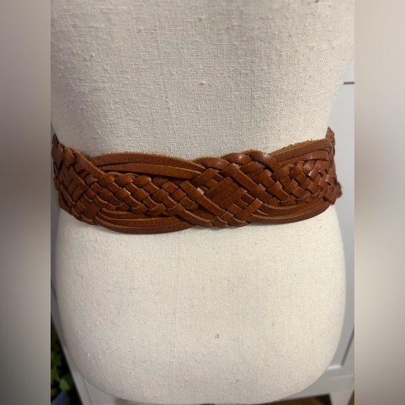 Michael Kors Tan Braided Leather Belt with Gold Buckle